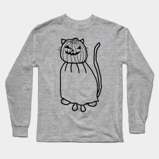 Cute Cat Wearing Halloween Horror Costume Minimal Line Art Long Sleeve T-Shirt